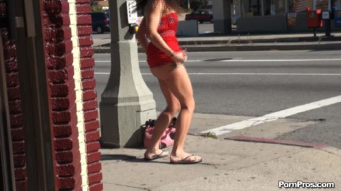Мужчина на улице поднял платье сучки