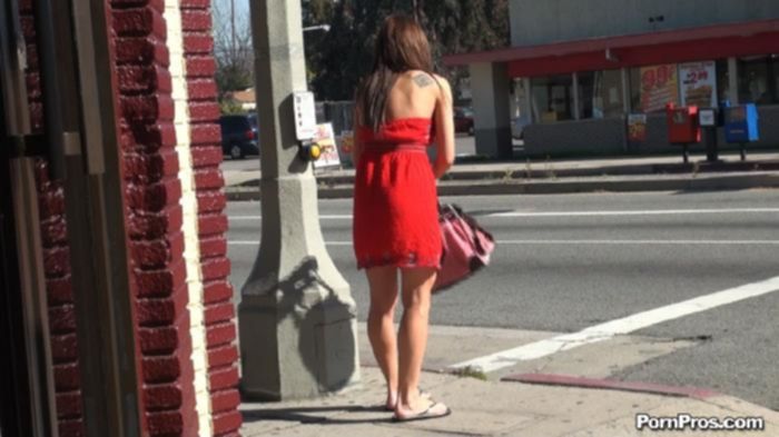 Мужчина на улице поднял платье сучки